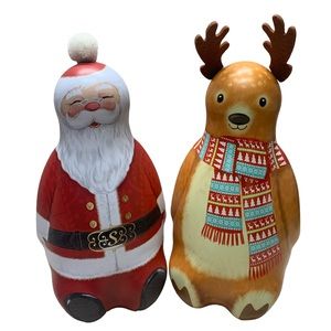 Set of two 3-D 12" tins: Reindeer & Santa Claus